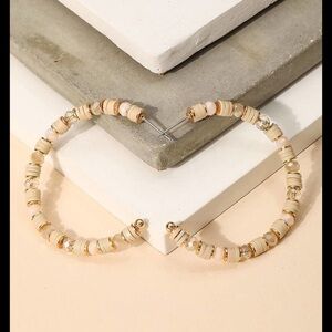 Beaded‎ Hoop Earrings in Cream and Gold